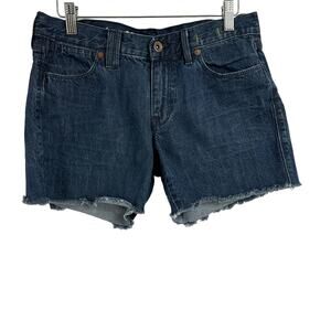 Madewell Jean Shorts 27 Dark Wash 100% Cotton Distressed Hem High Rise‎ Denim
